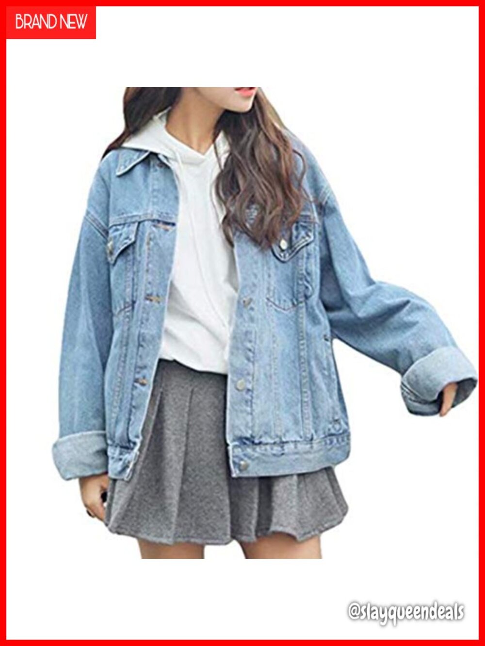 Oversized Denim Polyester Fibre Boyfriend Jean Jacket Long Sleeve Loose Fit